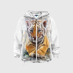 Ветровка с капюшоном детская Tiger Art, цвет: 3D-белый