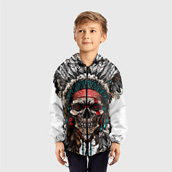 Ветровка с капюшоном детская Череп индейца, цвет: 3D-черный — фото 2