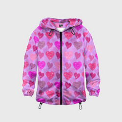 Ветровка с капюшоном детская Розовые сердечки, цвет: 3D-черный