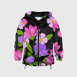 Ветровка с капюшоном детская Ночные цветы, цвет: 3D-черный