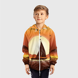 Ветровка с капюшоном детская Кораблик на закате, цвет: 3D-белый — фото 2