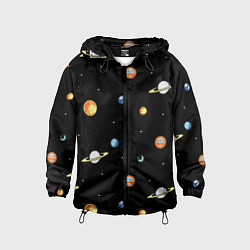 Ветровка с капюшоном детская Планеты в космосе, цвет: 3D-черный