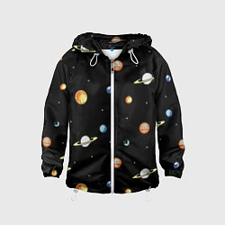 Ветровка с капюшоном детская Планеты в космосе, цвет: 3D-белый