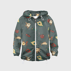 Ветровка с капюшоном детская Морские рыбки на зеленом фоне, цвет: 3D-белый