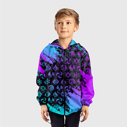 Ветровка с капюшоном детская GENSHIN NEON PATTERN SYMBOL НЕОН ЭМБЛЕМЫ, цвет: 3D-черный — фото 2