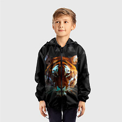 Ветровка с капюшоном детская Тигр стиль Low poly, цвет: 3D-черный — фото 2