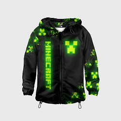 Ветровка с капюшоном детская MINECRAFT NEON LOGO CREEPER, цвет: 3D-черный