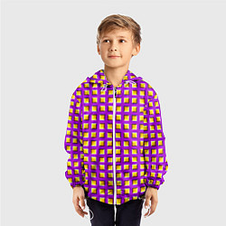 Ветровка с капюшоном детская Фиолетовый Фон с Желтыми Квадратами Иллюзия Движен, цвет: 3D-белый — фото 2