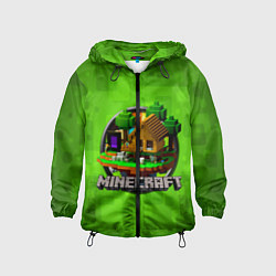 Ветровка с капюшоном детская Minecraft Logo Green, цвет: 3D-черный