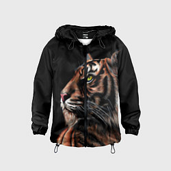 Ветровка с капюшоном детская Тигр в Темноте Взгляд Вверх, цвет: 3D-черный
