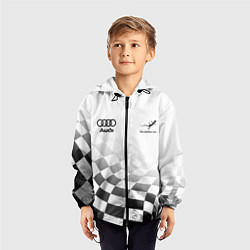 Ветровка с капюшоном детская Audi Quattro, Ауди Кватро, Финишный флаг, цвет: 3D-черный — фото 2