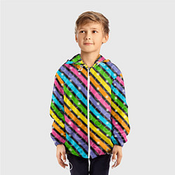 Ветровка с капюшоном детская Радужные полосы микс, цвет: 3D-белый — фото 2
