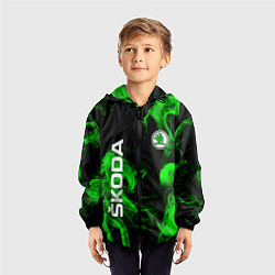 Ветровка с капюшоном детская Skoda: Green Smoke, цвет: 3D-черный — фото 2
