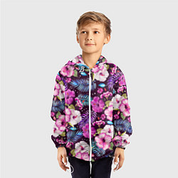 Ветровка с капюшоном детская Цветочный Паттерн Flowers and leaves, цвет: 3D-белый — фото 2