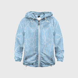 Ветровка с капюшоном детская Вязаный светлый узор, абстракция Нежный голубой цв, цвет: 3D-белый
