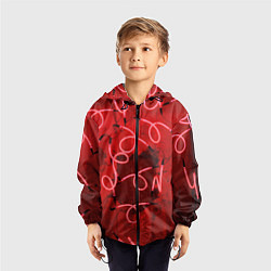 Ветровка с капюшоном детская Неоновые закрученные фонари - Красный, цвет: 3D-черный — фото 2
