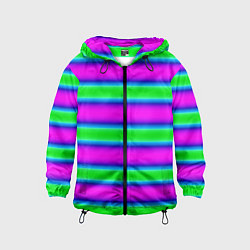 Ветровка с капюшоном детская Зеленый и фиолетовые яркие неоновые полосы striped, цвет: 3D-черный