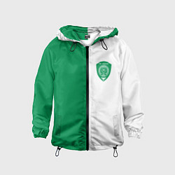 Ветровка с капюшоном детская ФК Ахмат бело-зеленая форма, цвет: 3D-черный