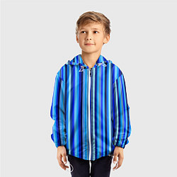 Ветровка с капюшоном детская Сине голубые полосы, цвет: 3D-белый — фото 2
