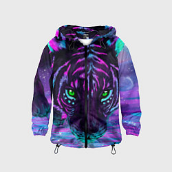 Ветровка с капюшоном детская Светящийся неоновый тигр, цвет: 3D-черный