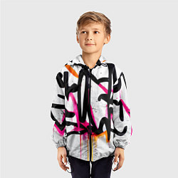 Ветровка с капюшоном детская Крупные граффити узоры, цвет: 3D-черный — фото 2