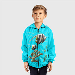 Ветровка с капюшоном детская Подводный мир рыбки кораллы, цвет: 3D-черный — фото 2