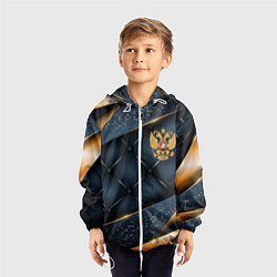 Ветровка с капюшоном детская Золотой герб России на объемном фоне, цвет: 3D-белый — фото 2