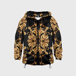 Ветровка с капюшоном детская Золотая гжель модные цветы, цвет: 3D-черный