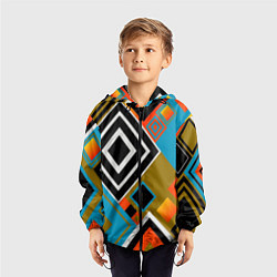Ветровка с капюшоном детская Фон из разноцветных квадратов, цвет: 3D-черный — фото 2