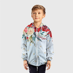 Ветровка с капюшоном детская Новогодний букет из роз, цвет: 3D-белый — фото 2