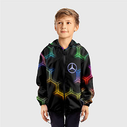 Ветровка с капюшоном детская Mercedes - neon pattern, цвет: 3D-черный — фото 2