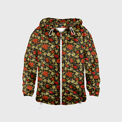 Ветровка с капюшоном детская Хохлома - красные ягоды, цвет: 3D-белый