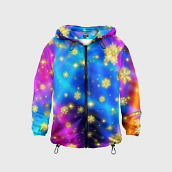 Ветровка с капюшоном детская Снежинки и звезды - яркие цвета, цвет: 3D-черный