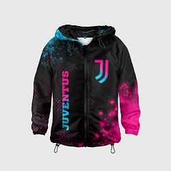 Ветровка с капюшоном детская Juventus - neon gradient: надпись, символ, цвет: 3D-черный