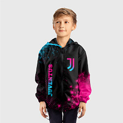 Ветровка с капюшоном детская Juventus - neon gradient: надпись, символ, цвет: 3D-черный — фото 2
