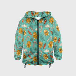 Ветровка с капюшоном детская Новогодний паттерн с печеньем и конфетами, цвет: 3D-черный