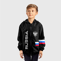 Ветровка с капюшоном детская Россия и три линии на черном фоне, цвет: 3D-черный — фото 2