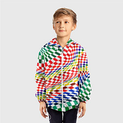 Ветровка с капюшоном детская Разноцветная оптическая иллюзия, цвет: 3D-белый — фото 2