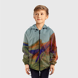Ветровка с капюшоном детская Волнообразные разноцветные музыкальные линии, цвет: 3D-черный — фото 2