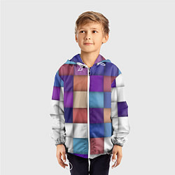 Ветровка с капюшоном детская Геометрическое множество разноцветных квадратов, цвет: 3D-белый — фото 2