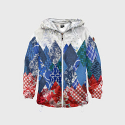 Ветровка с капюшоном детская Флаг России в стиле пэчворк, цвет: 3D-белый