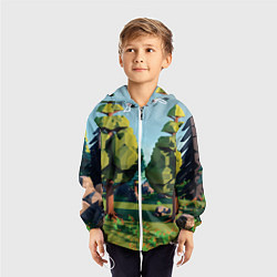 Ветровка с капюшоном детская Воксельный лес, цвет: 3D-белый — фото 2