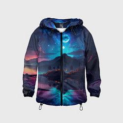 Ветровка с капюшоном детская Ночное небо, пейзаж, цвет: 3D-черный