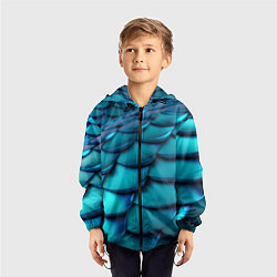Ветровка с капюшоном детская Чешуя бирюзовая металлик, цвет: 3D-черный — фото 2