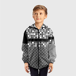 Ветровка с капюшоном детская Черно-белый лоскутный узор-пэчворк, цвет: 3D-черный — фото 2