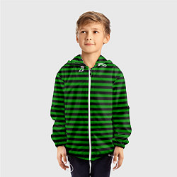 Ветровка с капюшоном детская Черно-зеленые полосы, цвет: 3D-белый — фото 2
