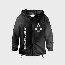 Ветровка с капюшоном детская Assassins Creed glitch на темном фоне: надпись, си, цвет: 3D-черный