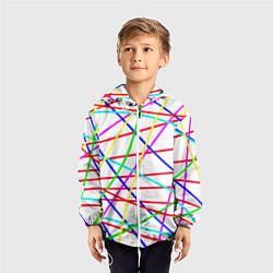 Ветровка с капюшоном детская Яркие цветные линии, цвет: 3D-белый — фото 2