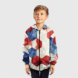 Ветровка с капюшоном детская Белые синие красные плиты, цвет: 3D-черный — фото 2