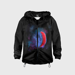 Ветровка с капюшоном детская Космический арбуз-луна, цвет: 3D-черный